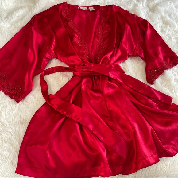 Vintage Victoria Secret Gold Label Silky Lace & Beaded Kimono Robe - Picture 9 of 9
